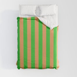[ Thumbnail: Lime Green & Brown Colored Lined Pattern Duvet Cover ]