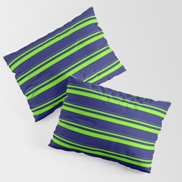 [ Thumbnail: Green & Midnight Blue Colored Stripes Pattern Pillow Sham ]