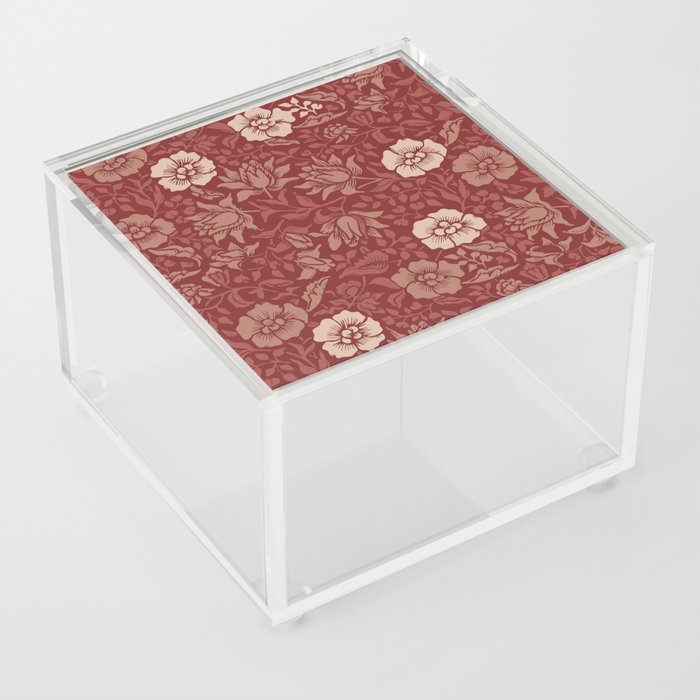 Arts and Crafts Inspired Floral Pattern Red Acrylic Box