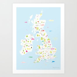 Illustrated Map of the UK & Ireland Art Print