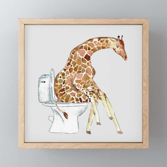 Giraffe toilet Painting Wall Poster Watercolor Framed Mini Art Print