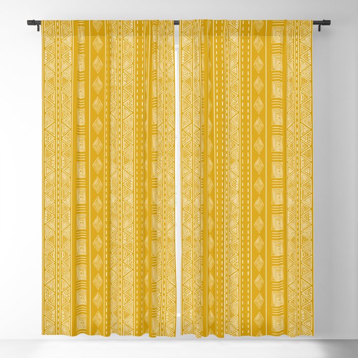 Mustard Yellow Tribal Ethnic Pattern | Sun Illustration | Vertical Stripes Blackout Curtain
