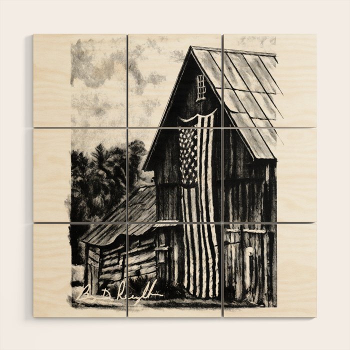 Rustic Pride Original Art Drawing Old Barn Decor American Flag Americana Wall Decor Wood Wall Art By Darkmountainarts Society6