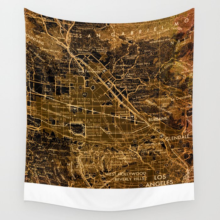 Old map of Los Angeles, year 1966 Wall Tapestry by drawspots  Society6