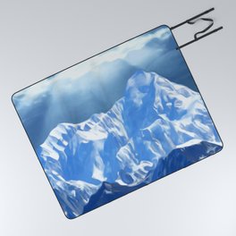 SUNLIGHT ON SNOW COVERED MOUNTAINS. Picnic Blanket