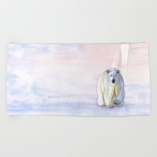 Polar bear in the icy dawn Beach Towel