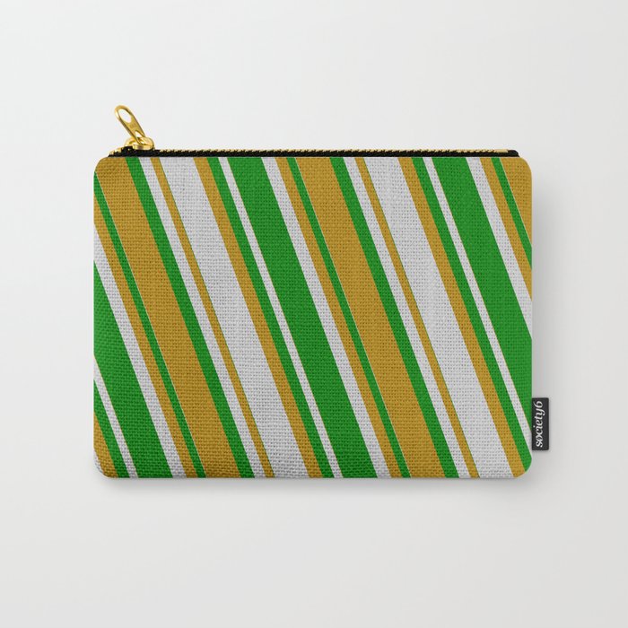 Light Gray, Green & Dark Goldenrod Colored Lines Pattern Carry-All Pouch