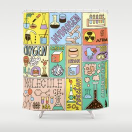 Chemistry Science Banners set. Color Hand Drawn vintage Illustrations.  Shower Curtain