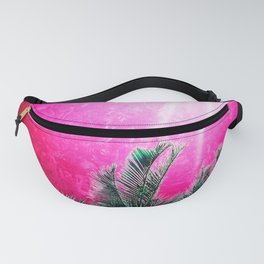 Grunge Style Beach Décor Tropical Palms on Dark Pink Grungy Background Fanny Pack