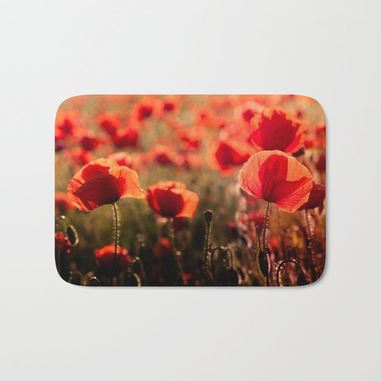 Fiery poppy field - Red Poppies Flowers Bath Mat