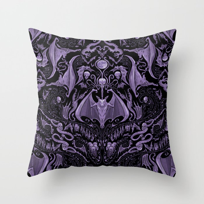 Bats and Beasts ROYAL PURPLE Throw Pillow by Aurelio Voltaire