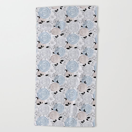Abstract floral pattern in gray , purple tones Beach Towel