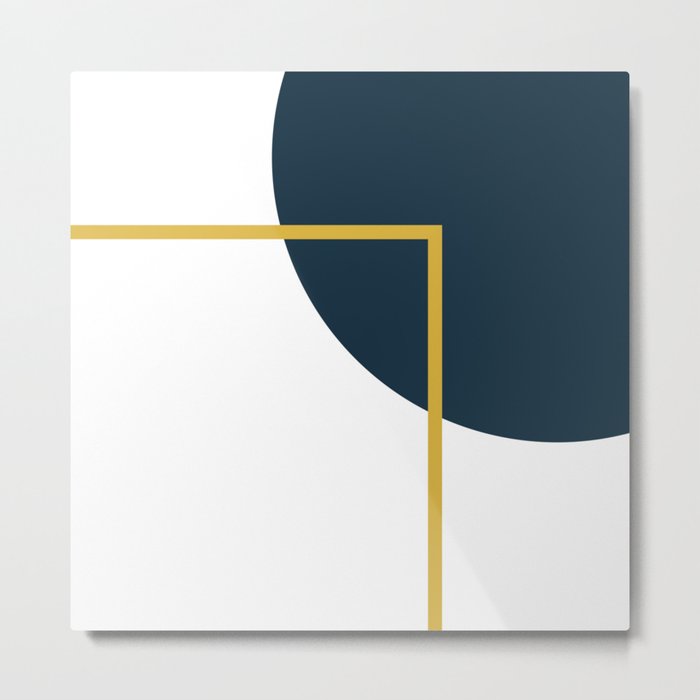 Fusion Minimalist Geometric Abstract in Mustard Yellow, Navy Blue, and White Metal Print