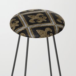 Fleur-de-lis mosaic tile pattern black and gold Counter Stool