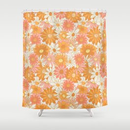 70s Floral - Pink & Orange Shower Curtain