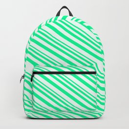 [ Thumbnail: Green and Mint Cream Colored Striped/Lined Pattern Backpack ]