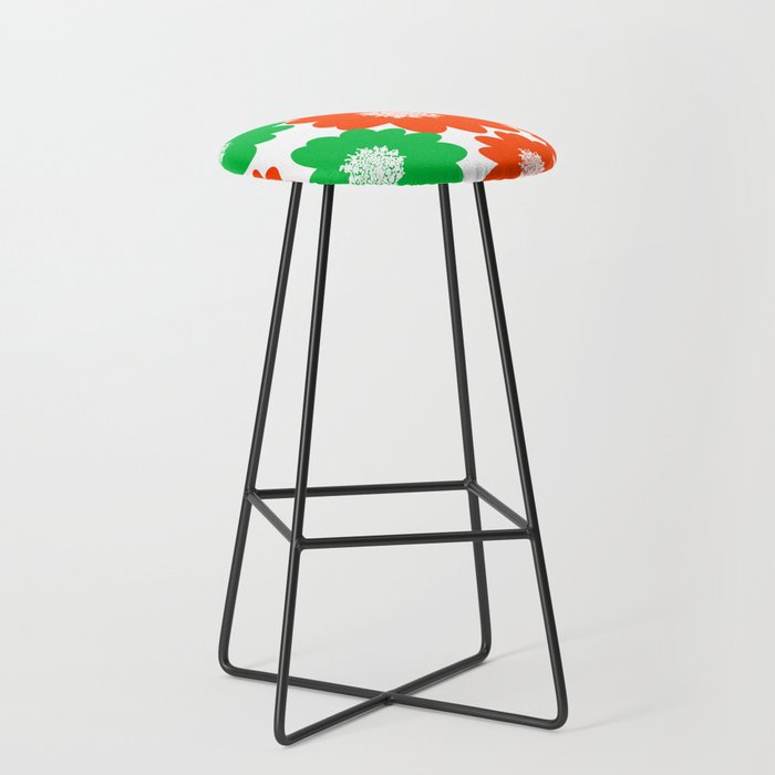 Cheerful Red And Green Retro Summer Flowers Bar Stool