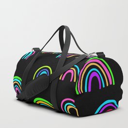 Neon Abstract Rainbows on Black Background Duffle Bag