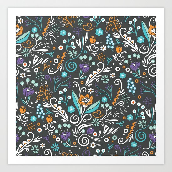 Flower circle pattern, brown Art Print