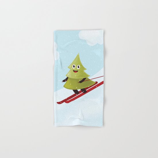 Happy Pine Tree on Ski Hand & Bath Towel