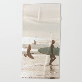 Beach Surfer - Sunset Ocean Seagulls Beach Towel