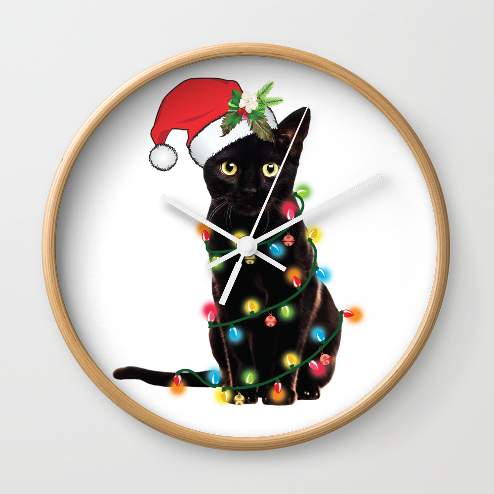 Santa Black Cat Tangled Up In Lights Christmas Santa Graphic Wall