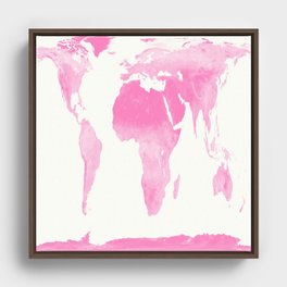 world map pink  Framed Canvas