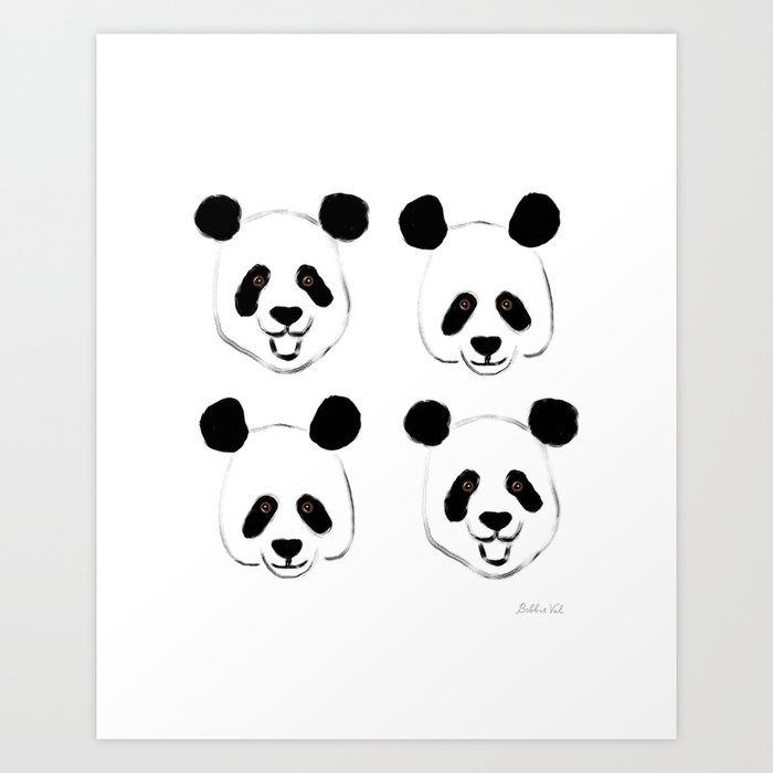 Happy Hand-painted Pandas Artwork and Pattern Art Print