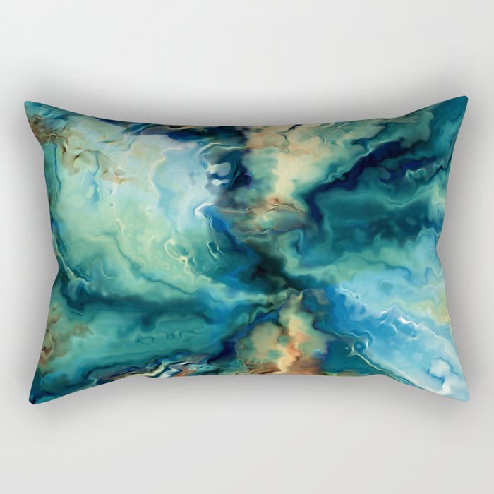 Marbled Ocean Abstract, Navy, Blue, Teal, Green Rectangular Pillow