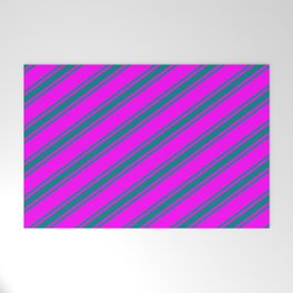 [ Thumbnail: Fuchsia and Teal Colored Stripes Pattern Welcome Mat ]