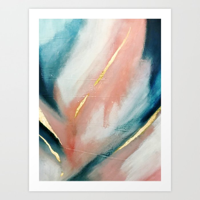 Celestial [3]: a minimal abstract mixed-media piece in Pink, Blue, and gold by Alyssa Hamilton Art Kunstdrucke