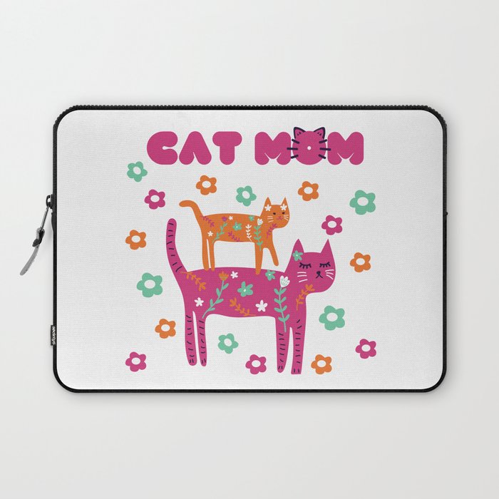Cute colorful two kittens, flowers and phrase - cat mom Laptop Sleeve
