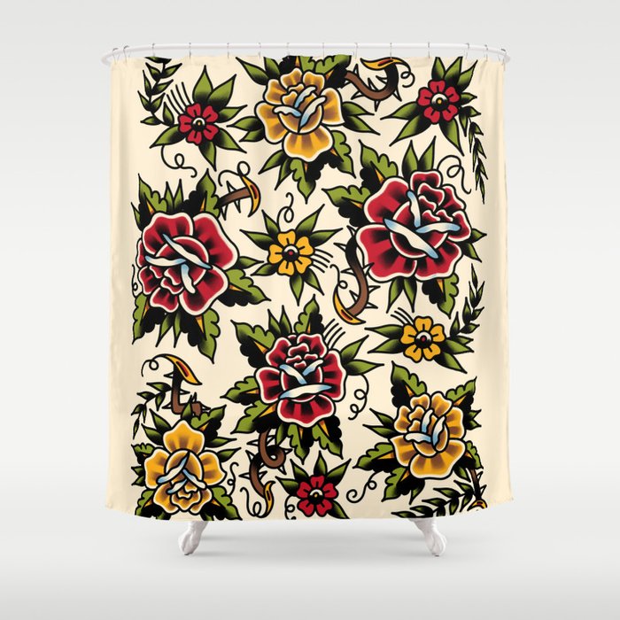 Flower Tattoo Shower Curtain By Ozzyink Society6 Flower Tattoo Shower Curtain