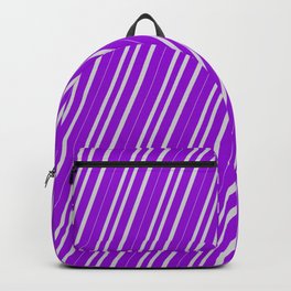 [ Thumbnail: Dark Violet & Light Grey Colored Pattern of Stripes Backpack ]