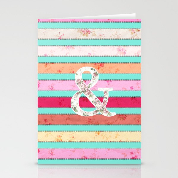 And...| Bright Whimsical Floral Ampersand Stitches Stripes Stationery Cards