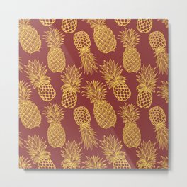 Fresh Pineapples Maroon & Yellow Metal Print