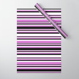 [ Thumbnail: Orchid, Black, and White Colored Striped/Lined Pattern Wrapping Paper ]