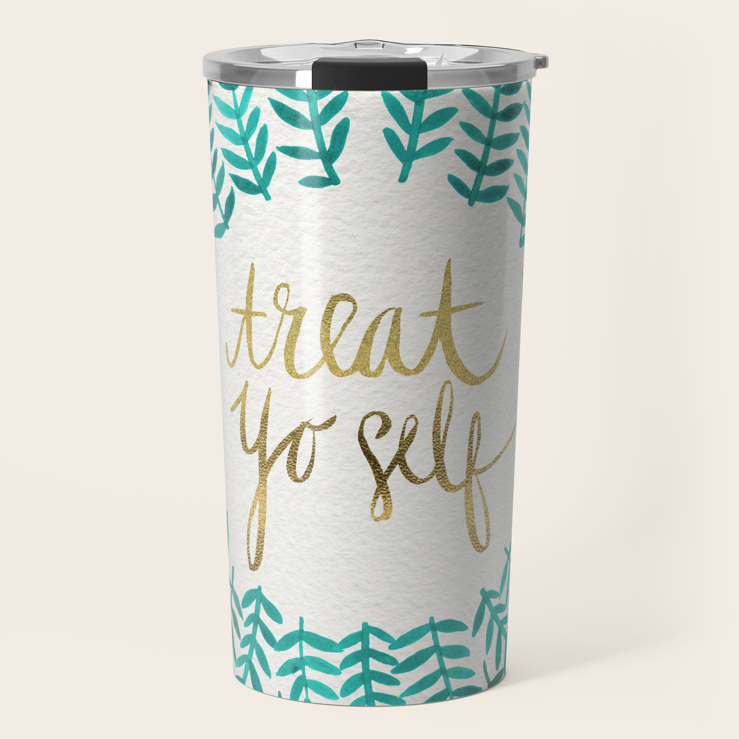 Treat Yo Self Gold Turquoise Travel Mug By Catcoq Society6