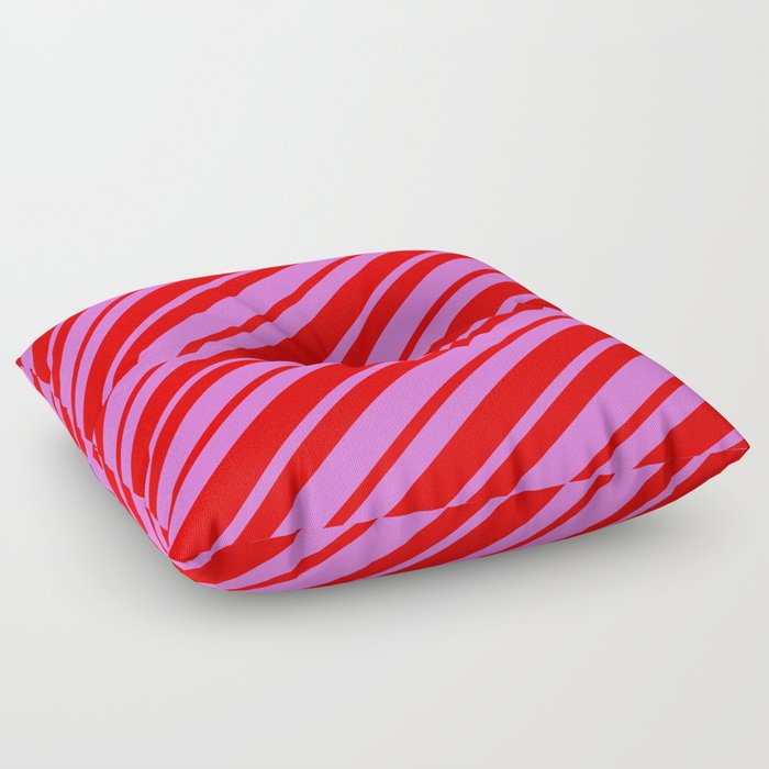 Orchid and Red Colored Stripes Pattern Floor Pillow