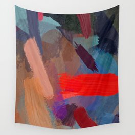 abstract splatter brush stroke painting texture background in red blue brown Wall Tapestry