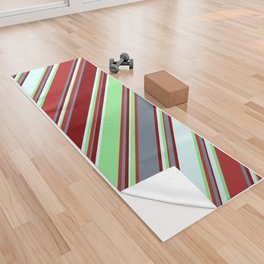 [ Thumbnail: Eyecatching Light Green, Light Cyan, Maroon, Slate Gray, and Red Colored Lines Pattern Yoga Towel ]