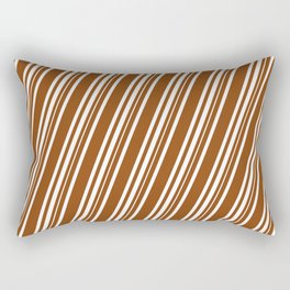 [ Thumbnail: Brown & White Colored Lined/Striped Pattern Rectangular Pillow ]