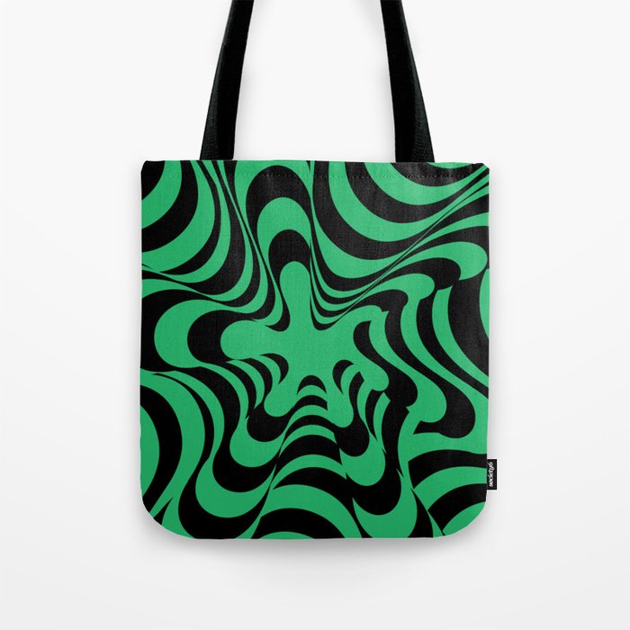 Abstract Groovy Retro Liquid Swirl in Black Green Tote Bag