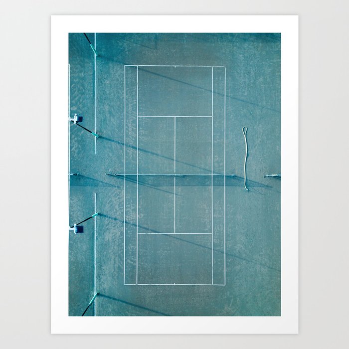 Blue tennis court at sunrise | Colorful drone aerial photography art | sports field print Art Print