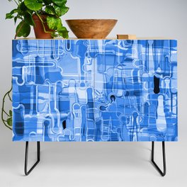 Modern Abstract Digital Paint Strokes in Cobalt Blue Credenza
