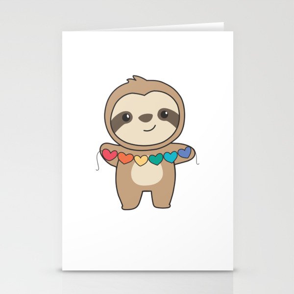 Rainbow Flag Gay Pride Lgbtq Hearts Sloth Stationery Cards