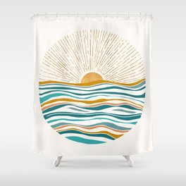 The Sun and The Sea - Gold and Teal Shower Curtain