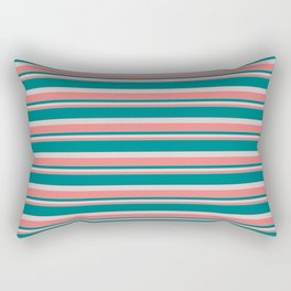 [ Thumbnail: Light Coral, Teal, and Light Grey Colored Lined/Striped Pattern Rectangular Pillow ]