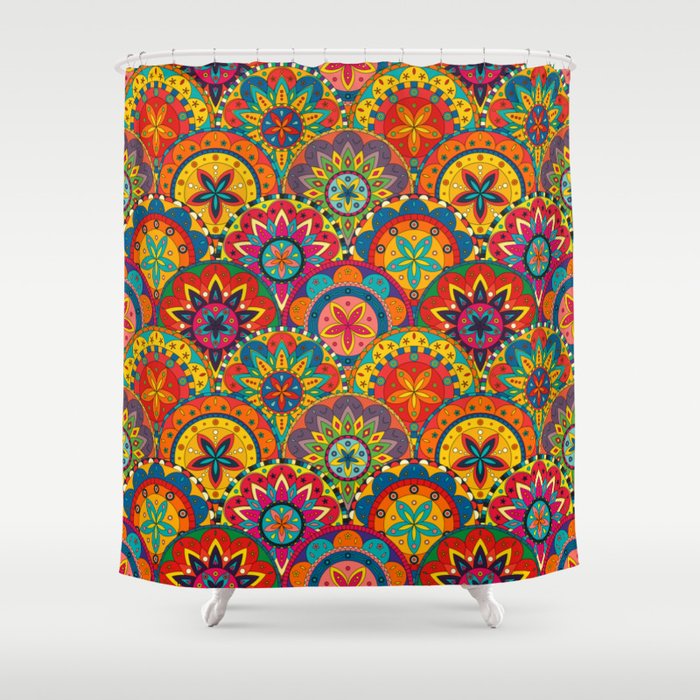 Funky Retro Pattern Mandalas Shower Curtain