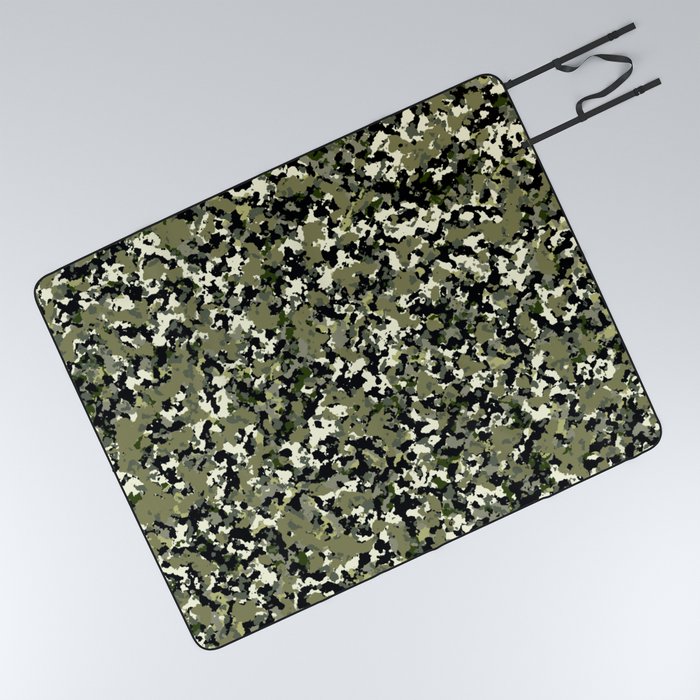 Green Black & Cream Camouflage Picnic Blanket by Christyne Society6